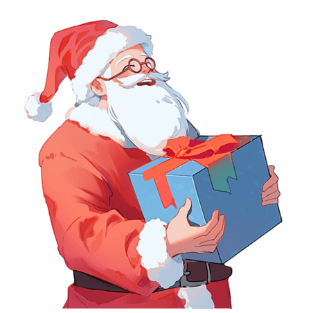 潮国创意圣诞节圣诞老人手绘元素拿着蓝色礼盒卡通