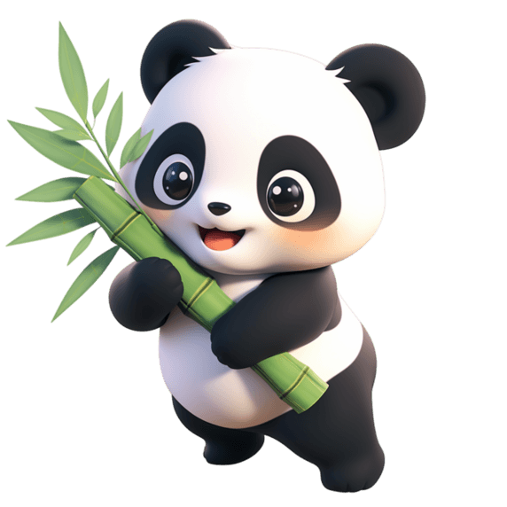潮国创意抱着竹子3d卡通元素可爱熊猫