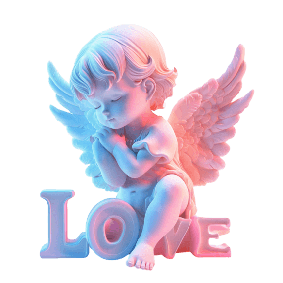 情人节丘比特3D卡通可爱的小天使和LOVE免抠元素