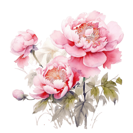 创意装饰艳丽花朵粉色水彩牡丹芍药植物