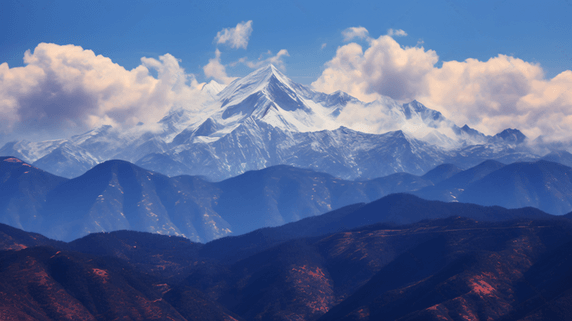 潮国创意辽阔壮丽的雪山美景天冬季森高山雪山