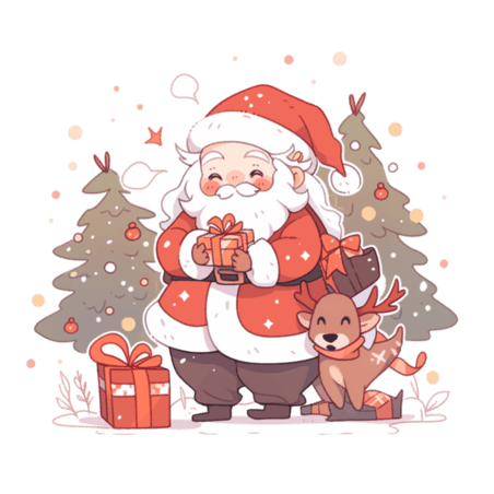 潮国创意圣诞节小鹿松树圣诞老人卡通手绘元素人物