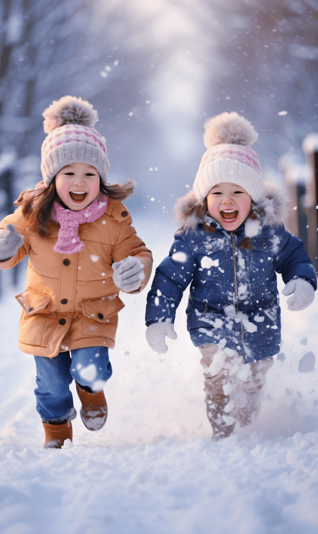 创意寒冷冬季打雪仗玩雪小孩摄影图3欧美人像儿童