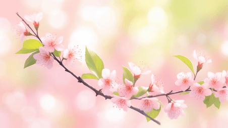 创意粉色桃花唯美插画春天春日植物花卉