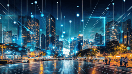 潮国创意智慧城市蓝色科技夜晚道路互联网数据