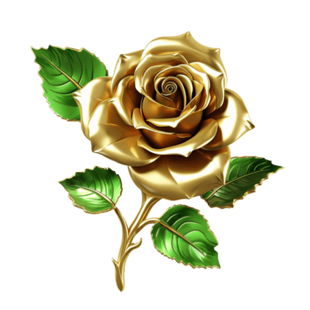 黄金玫瑰元素立体免抠图案情人节金色花朵植物