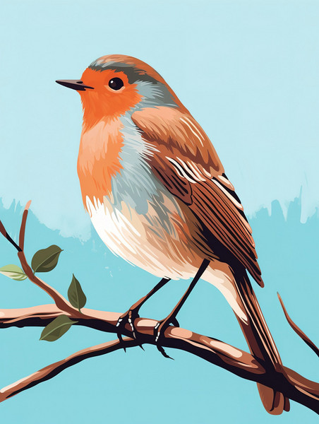 创意树枝上的小鸟插画19写实风花鸟动物春天