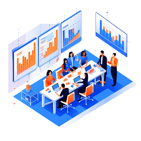 潮国创意商务办公3d免抠员工会议蓝橙元素