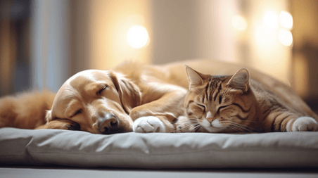 潮国创意猫和狗在一起睡觉动物宠物