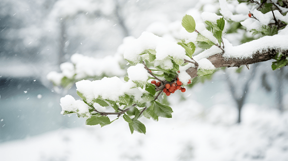 潮国创意冬季被冰雪覆盖的枝叶冬天冬季冬日大雪下雪