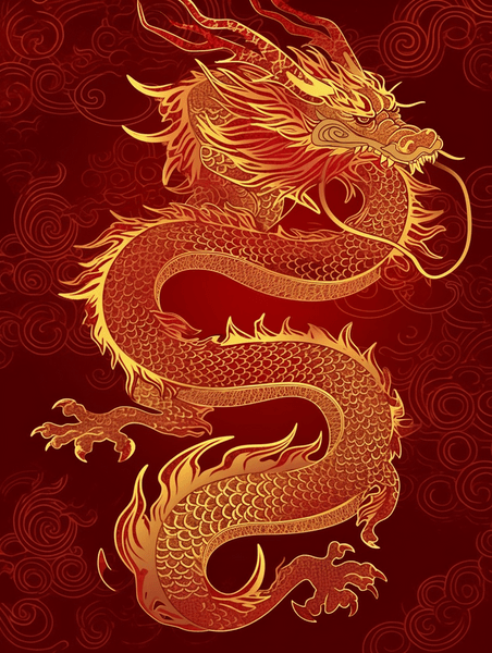 创意红色中国龙纹理新年春节龙年背景素材