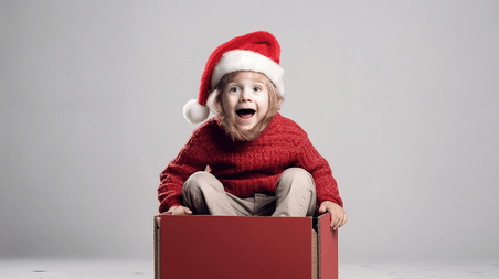潮国创意向孤立在白边的小孩圣诞节礼盒