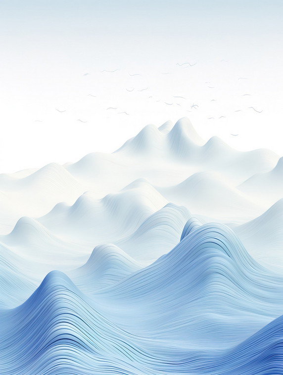 创意柔和的线条蓝色山景抽象7设计图