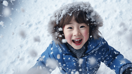 创意雪地上玩雪的儿童冬天亚洲人像儿童
