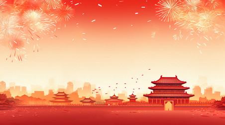 创意极简红色喜庆新年背景12烟花中国风