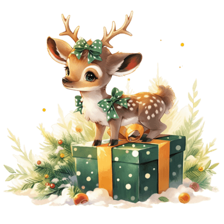 潮国创意圣诞节可爱小鹿手绘礼物卡通元素动物水彩