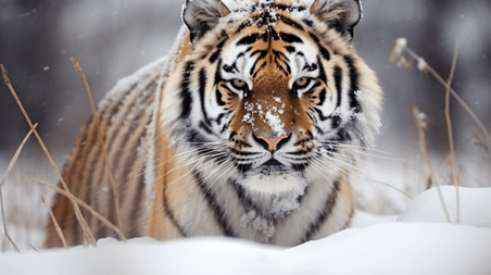 潮国创意冬日雪地里的老虎冬天动物