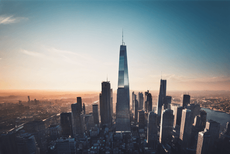 创意夕阳下的城市建筑航拍图5高楼大厦