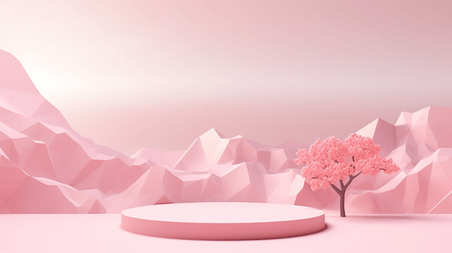 创意粉色几何造型唯美妇女节女神节春天电商展台