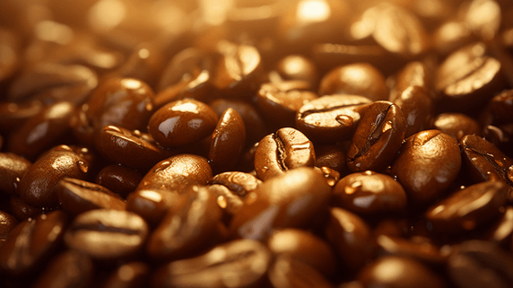 创意金色阳光褐色咖啡豆食材特写背景