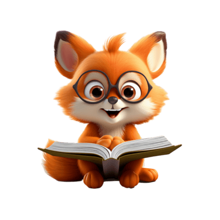 潮国创意读书动物狐狸卡通免扣元素装饰素材阅读看书