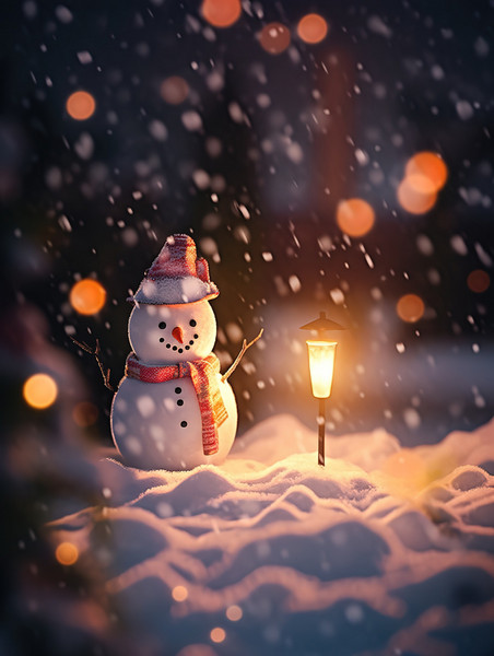 创意夜晚温暖一个雪人17冬天冬季堆雪人