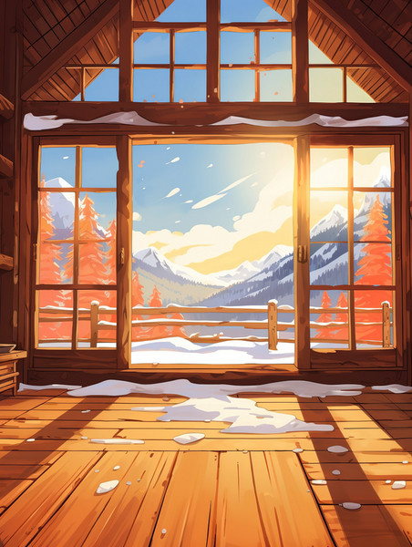 潮国创意温暖木屋窗外雪景19欧式度假冬天雪乡温暖温馨别墅