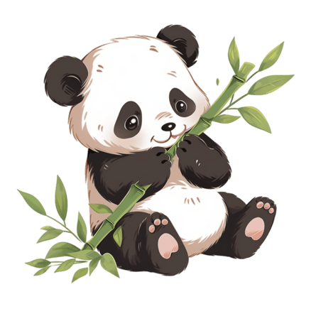 潮国创意卡通熊猫吃竹子手绘元素