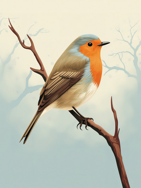 创意树枝上的小鸟插画17写实风花鸟动物春天