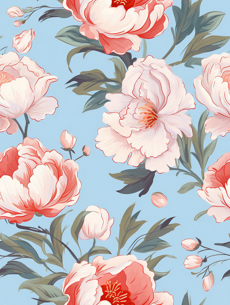 创意复古牡丹花朵背景15家纺面料图案