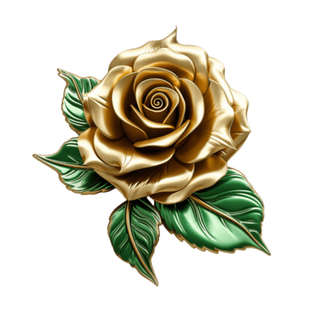 卡通黄金玫瑰元素立体免抠图案情人节金色花朵植物