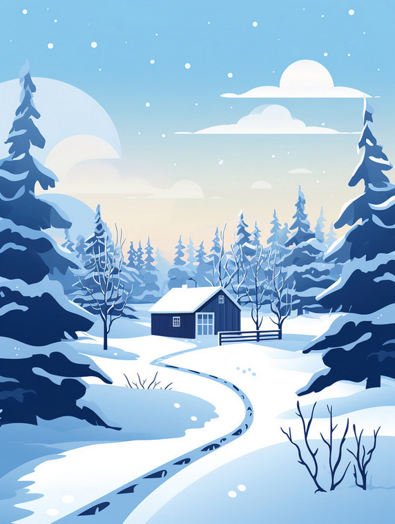 潮国创意白雪包围的冬季小屋12冬天雪地大雪