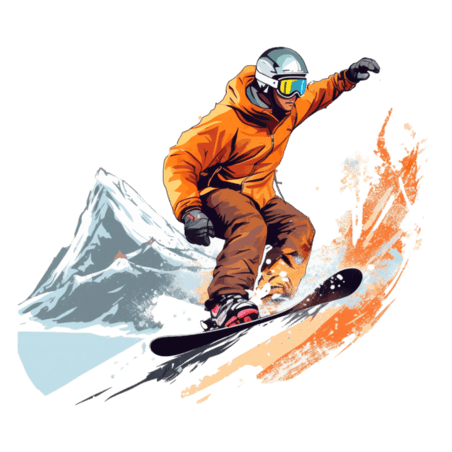 潮国创意单板滑雪者在山中滑雪