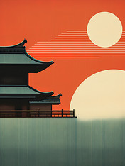 创意线条艺术传统建筑屋顶13插画几何分割中国风建筑设计