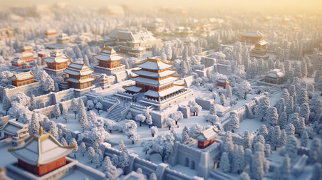 潮国创意等距视图北京城市的冬天8雪景大雪