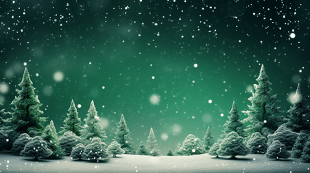 潮国创意冬季圣诞节松树风景背景28绿色夜景圣诞森林横图