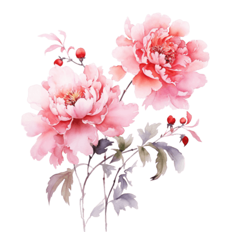 创意粉色水彩牡丹芍药植物艳丽花朵元素免抠图案