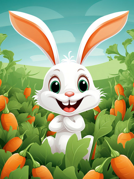 潮国创意可爱快乐的小兔子在胡萝卜地里14