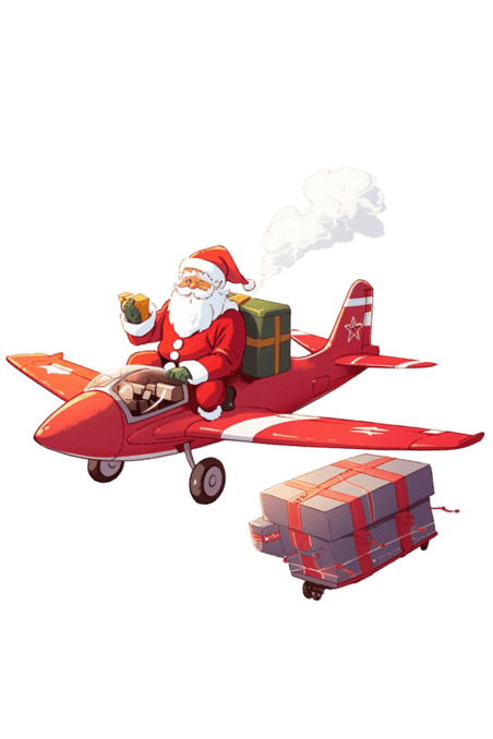 潮国创意圣诞老人圣诞节飞机礼盒卡通手绘元素