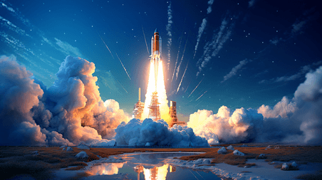 潮国创意火箭成功发射到太空航天飞机向外太空发射