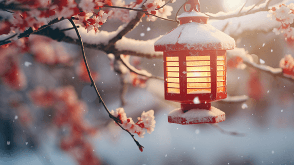 潮国创意春节梅花树上的红灯笼元宵节春节