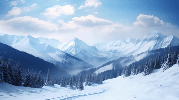 潮国创意辽阔壮丽的雪山美景冬天冬季雪景雪地风景