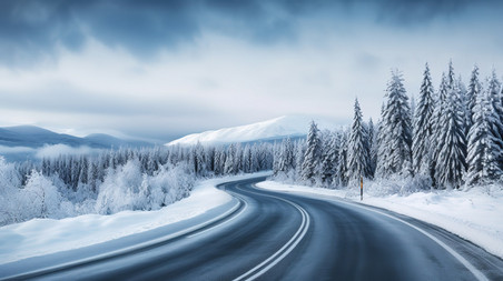 创意山路弯弯曲曲冬天雪景5素材冬天冬季雪地雪景