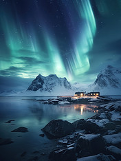 创意冰川美丽的极光风景3背景北极圈北欧