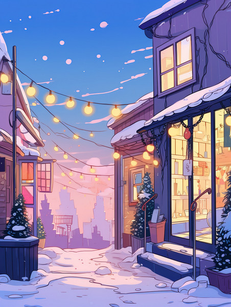 潮国创意舒适的圣诞节夜晚浪漫街道14欧式度假冬天雪乡温暖温馨别墅