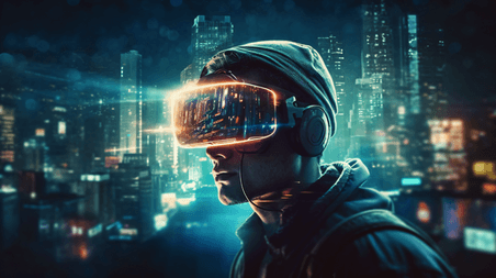 潮国创意VR虚拟现实设备游戏科技抽象概念图