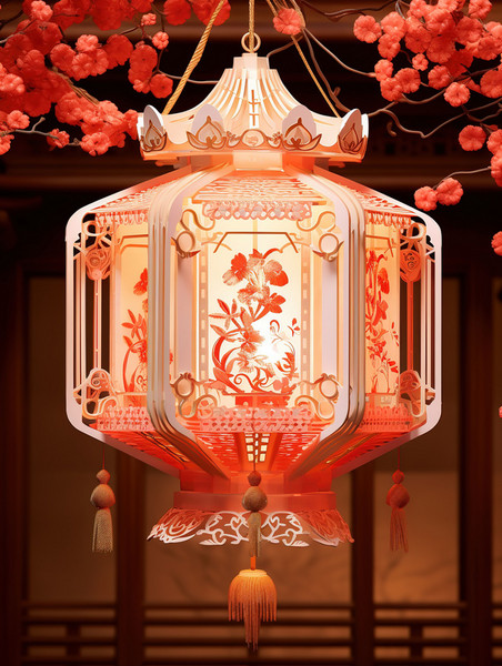潮国创意传统的纸灯笼古建筑屋檐5春节元宵节