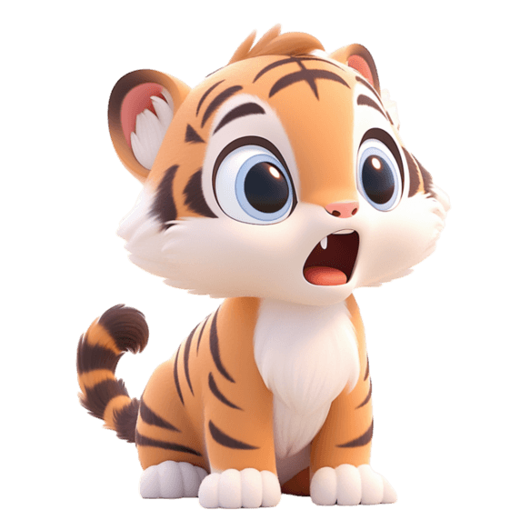 潮国创意3DC4D立体动物卡通可爱惊讶小老虎