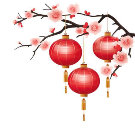 潮国创意梅花灯笼插画新年春节装饰元素