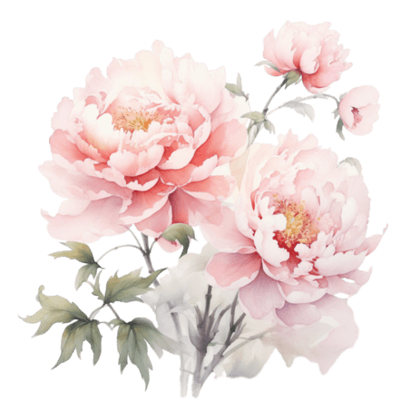 创意创意艳丽花朵粉色水彩牡丹芍药植物